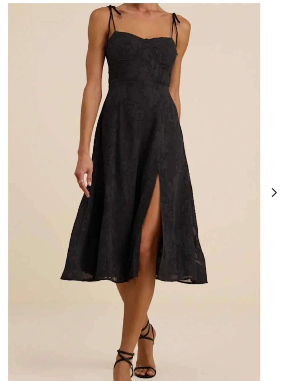 Lulu's Black Floral Jacquard Tie-Strap Midi Dress - Picture 2 of 7